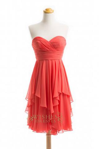 Cheap A-line Coral Chiffon Short Bridesmaid Dresses AM373