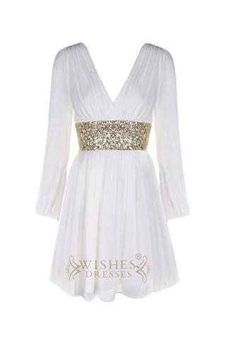 Affordable White Long Sleeves V-neck Formal Dress/ Mother of the Bride Dress  AM422