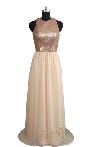 A-line Rose Gold Sequins Bridesmaid Dress/ Evening Dress AM455