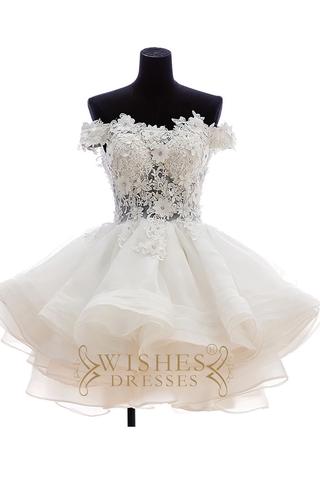 Lovely Off-the-shoulder Applique Short Wedding Dresses AM478