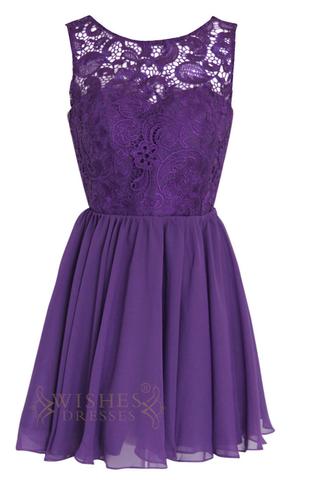 A-line Illusion Lace top Purple Bridesmaid Dresses Am113