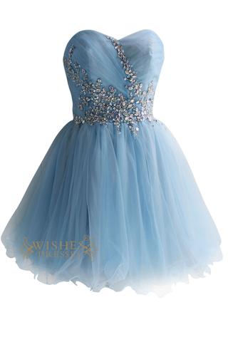 Sky Blue Tulle & Organza Short Prom Dresses AM124