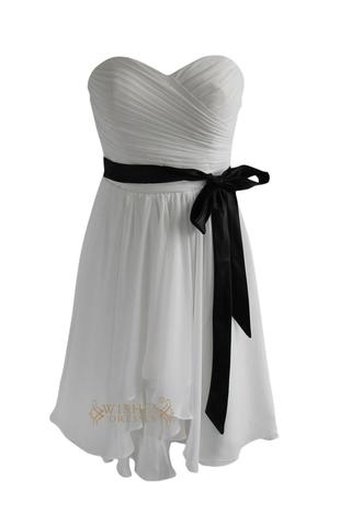 A-line White Chiffon Knee Length Bridesmaid Dress With Sash Am134